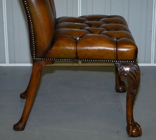 FULLY RESTORED SUITE OF NEW LEATHER CHESTERFIELD DINING CHAIRS CLAW BALL FEET - ADDITIONAL PHOTO 8