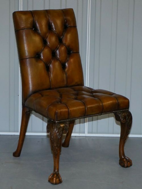FULLY RESTORED SUITE OF NEW LEATHER CHESTERFIELD DINING CHAIRS CLAW BALL FEET - ADDITIONAL PHOTO 11
