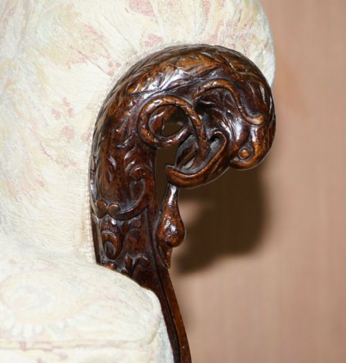 RARE 19TH CENTURY HAND CARVED MAHOGANY HAWK CLAW BALL FEET LIBRARY STUDY SOFA - ADDITIONAL PHOTO 1