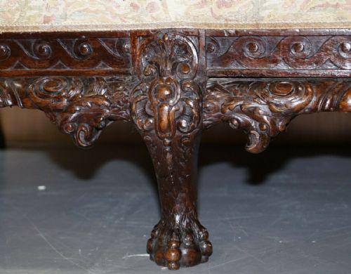 RARE 19TH CENTURY HAND CARVED MAHOGANY HAWK CLAW BALL FEET LIBRARY STUDY SOFA - ADDITIONAL PHOTO 4