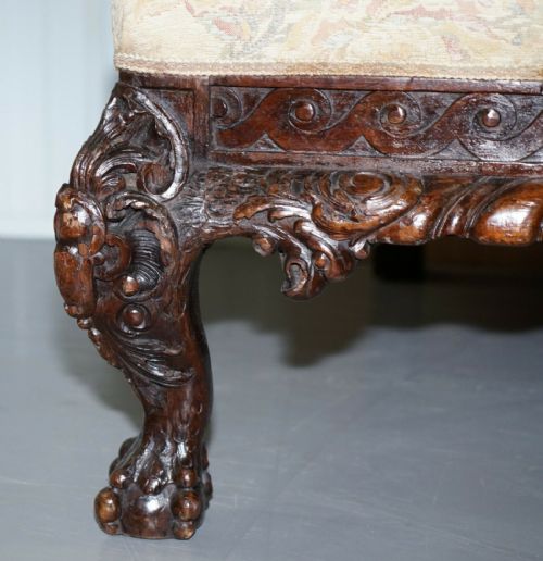 RARE 19TH CENTURY HAND CARVED MAHOGANY HAWK CLAW BALL FEET LIBRARY STUDY SOFA - ADDITIONAL PHOTO 6
