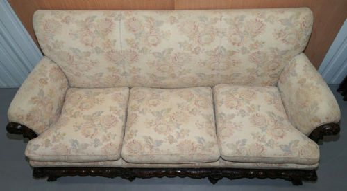 RARE 19TH CENTURY HAND CARVED MAHOGANY HAWK CLAW BALL FEET LIBRARY STUDY SOFA - ADDITIONAL PHOTO 7