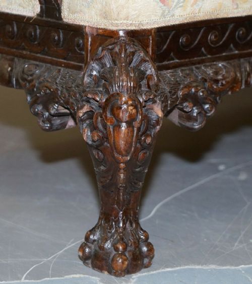 RARE 19TH CENTURY HAND CARVED MAHOGANY HAWK CLAW BALL FEET LIBRARY STUDY SOFA - ADDITIONAL PHOTO 8