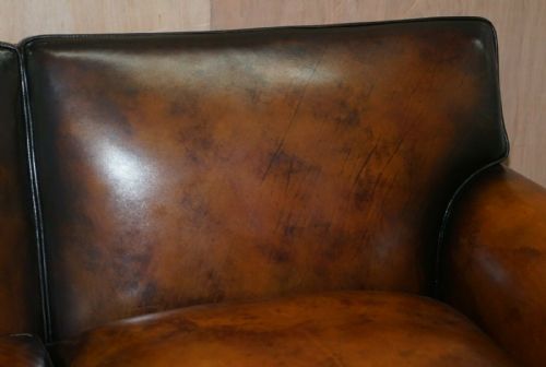 LUXURY VICTORIAN HAND DYED AGED BROWN LEATHER TWO SEAT SOFA HAND CARVED FLORAL - ADDITIONAL PHOTO 2