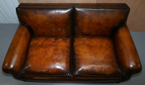 LUXURY VICTORIAN HAND DYED AGED BROWN LEATHER TWO SEAT SOFA HAND CARVED FLORAL - ADDITIONAL PHOTO 3