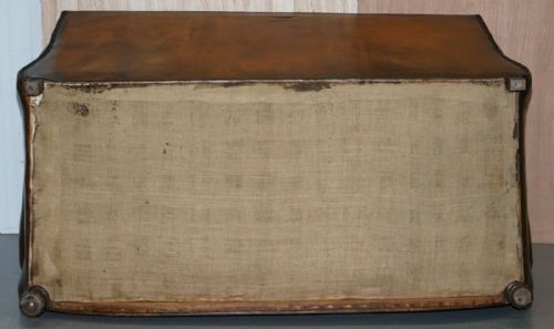 LUXURY VICTORIAN HAND DYED AGED BROWN LEATHER TWO SEAT SOFA HAND CARVED FLORAL - ADDITIONAL PHOTO 9