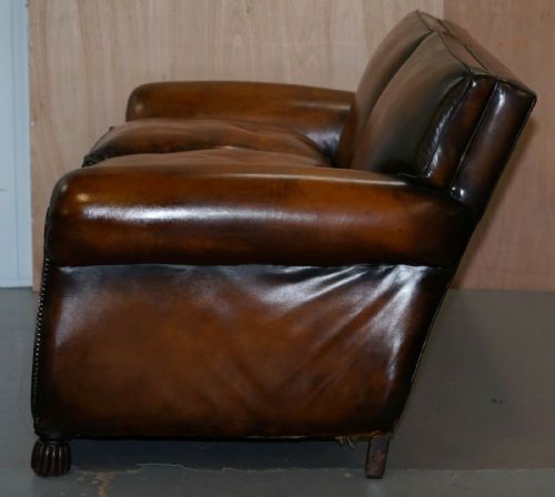 LUXURY VICTORIAN HAND DYED AGED BROWN LEATHER TWO SEAT SOFA HAND CARVED FLORAL - ADDITIONAL PHOTO 10