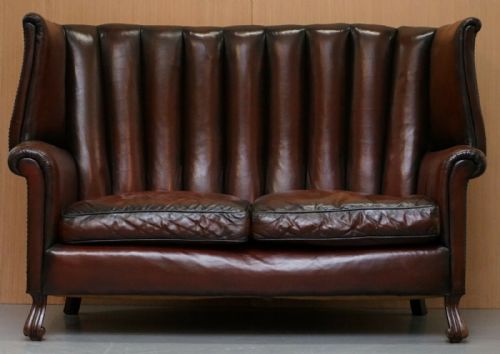 RARE CIRCA 1860 HUGE VICTORIAN BROWN LEATHER BARREL BACK SUITE SOFA ARMCHAIR - ADDITIONAL PHOTO 2