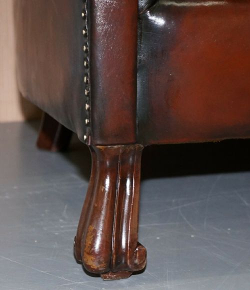 RARE CIRCA 1860 HUGE VICTORIAN BROWN LEATHER BARREL BACK SUITE SOFA ARMCHAIR - ADDITIONAL PHOTO 5