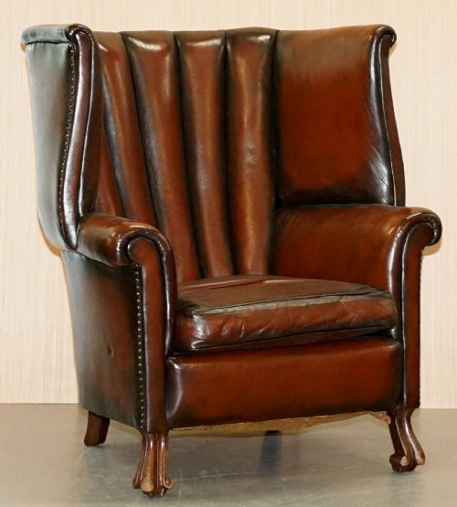 RARE CIRCA 1860 HUGE VICTORIAN BROWN LEATHER BARREL BACK SUITE SOFA ARMCHAIR - ADDITIONAL PHOTO 8