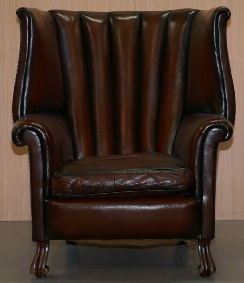 RARE CIRCA 1860 HUGE VICTORIAN BROWN LEATHER BARREL BACK SUITE SOFA ARMCHAIR - ADDITIONAL PHOTO 9