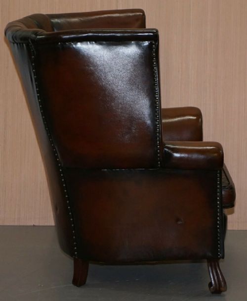 RARE CIRCA 1860 HUGE VICTORIAN BROWN LEATHER BARREL BACK SUITE SOFA ARMCHAIR - ADDITIONAL PHOTO 11