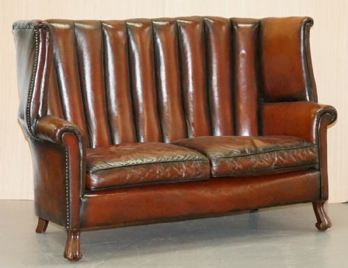 RARE CIRCA 1860 HUGE VICTORIAN BROWN LEATHER BARREL BACK SUITE SOFA ARMCHAIR - ADDITIONAL PHOTO 12