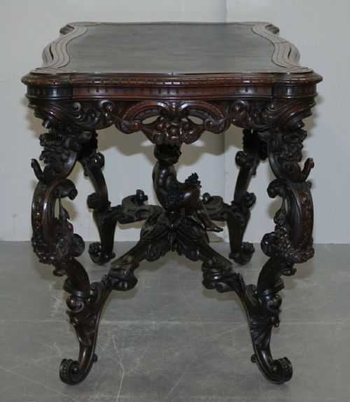 IMPORTANT ITALIAN ANGIOLO BARBETTI FIRENZE ANTIQUE CHERUB DESK LIBRARY TABLE - ADDITIONAL PHOTO 7