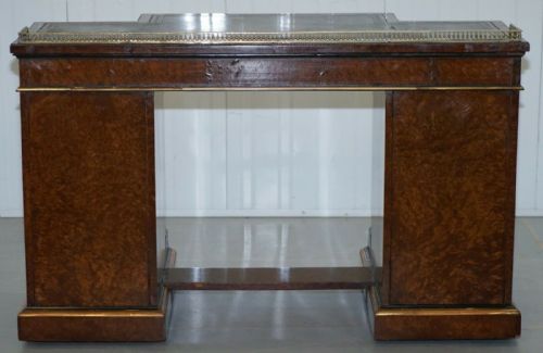 VERY RARE GILLOW 185257 BREAKFRONT LIBRARY DESK BRASS GALLERY BURR AMBOYNA WOOD - ADDITIONAL PHOTO 6