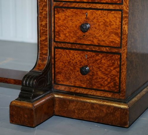 VERY RARE GILLOW 185257 BREAKFRONT LIBRARY DESK BRASS GALLERY BURR AMBOYNA WOOD - ADDITIONAL PHOTO 8