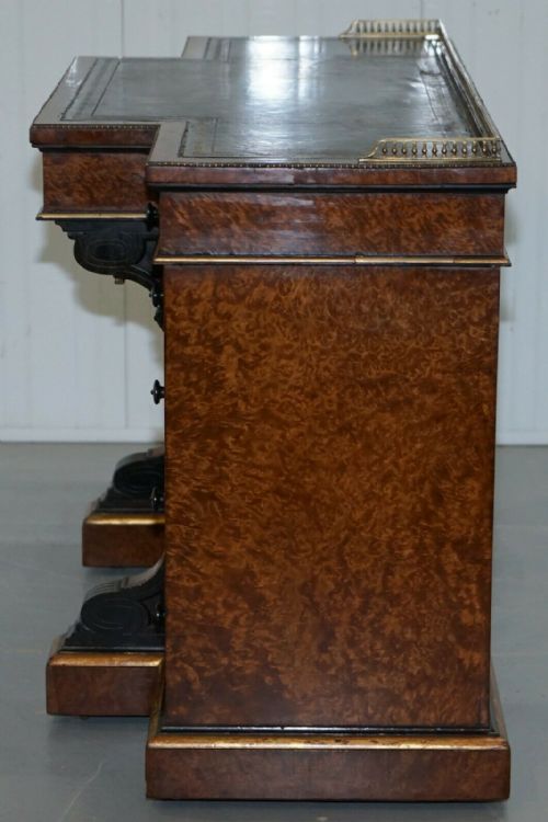 VERY RARE GILLOW 185257 BREAKFRONT LIBRARY DESK BRASS GALLERY BURR AMBOYNA WOOD - ADDITIONAL PHOTO 9