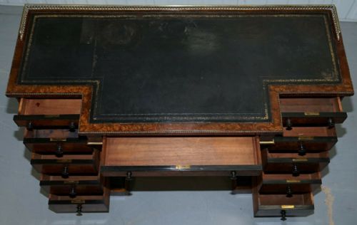 VERY RARE GILLOW 185257 BREAKFRONT LIBRARY DESK BRASS GALLERY BURR AMBOYNA WOOD - ADDITIONAL PHOTO 10