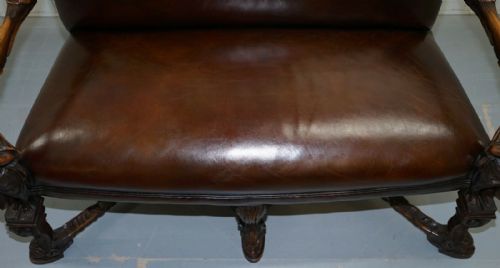 1850 PALATIAL VENETIAN CARVED WALNUT LEATHER BENCH VALENTINO PANCIERA BESAREL - ADDITIONAL PHOTO 1