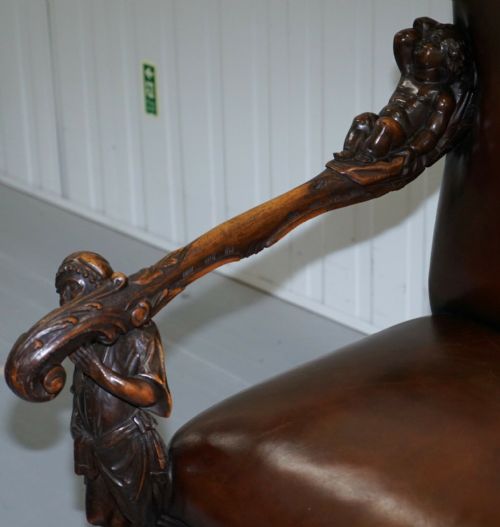 1850 PALATIAL VENETIAN CARVED WALNUT LEATHER BENCH VALENTINO PANCIERA BESAREL - ADDITIONAL PHOTO 2