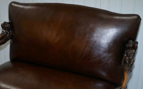1850 PALATIAL VENETIAN CARVED WALNUT LEATHER BENCH VALENTINO PANCIERA BESAREL - ADDITIONAL PHOTO 4