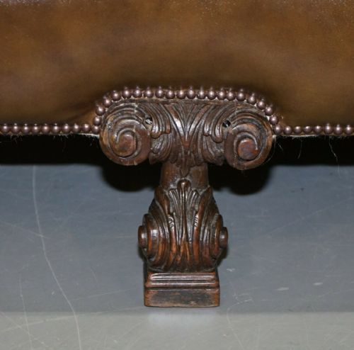 SUBLIME FULLY RESTORED REGENCY 1810 SOFA BROWN LEATHER CARVED HERMS STATUE FRAME - ADDITIONAL PHOTO 7