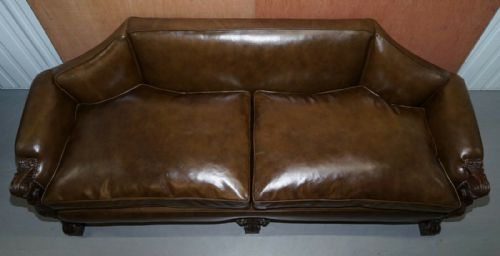 SUBLIME FULLY RESTORED REGENCY 1810 SOFA BROWN LEATHER CARVED HERMS STATUE FRAME - ADDITIONAL PHOTO 9