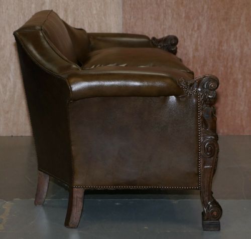 SUBLIME FULLY RESTORED REGENCY 1810 SOFA BROWN LEATHER CARVED HERMS STATUE FRAME - ADDITIONAL PHOTO 10