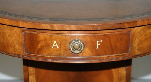 ANTIQUE VICTORIAN FLAMED MAHOGANY REVOLVING RENT DRUM TABLE BROWN LEATHER TOP - ADDITIONAL PHOTO 6