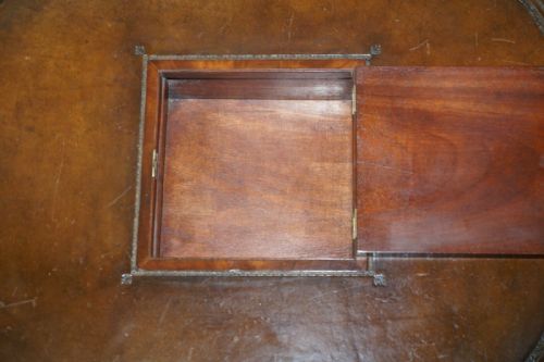 ANTIQUE VICTORIAN FLAMED MAHOGANY REVOLVING RENT DRUM TABLE BROWN LEATHER TOP - ADDITIONAL PHOTO 7