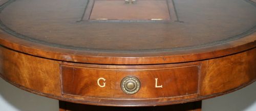 ANTIQUE VICTORIAN FLAMED MAHOGANY REVOLVING RENT DRUM TABLE BROWN LEATHER TOP - ADDITIONAL PHOTO 8