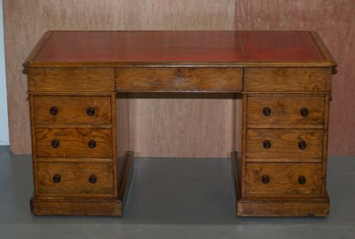 RARE CIRCA 1880 ANTIQUE HOWARD SON'S POLLARD OAK PATNER DESK OXBLOOD LEATHER - ADDITIONAL PHOTO 1