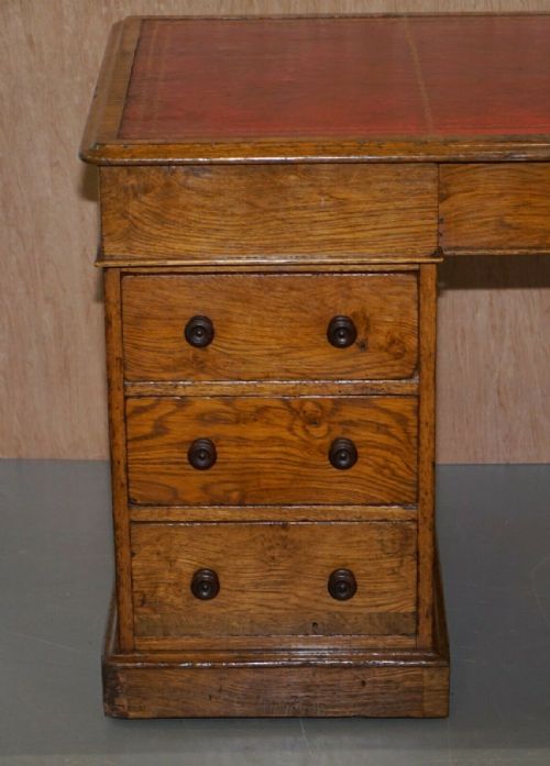 RARE CIRCA 1880 ANTIQUE HOWARD SON'S POLLARD OAK PATNER DESK OXBLOOD LEATHER - ADDITIONAL PHOTO 3