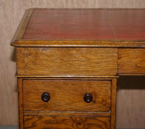 RARE CIRCA 1880 ANTIQUE HOWARD SON'S POLLARD OAK PATNER DESK OXBLOOD LEATHER - ADDITIONAL PHOTO 5