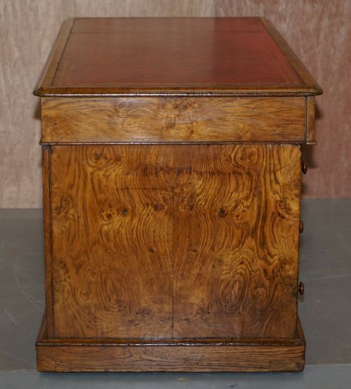 RARE CIRCA 1880 ANTIQUE HOWARD SON'S POLLARD OAK PATNER DESK OXBLOOD LEATHER - ADDITIONAL PHOTO 9