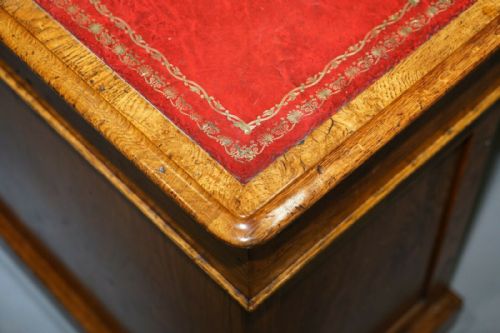 RARE CIRCA 1880 ANTIQUE HOWARD SON'S POLLARD OAK PATNER DESK OXBLOOD LEATHER - ADDITIONAL PHOTO 10