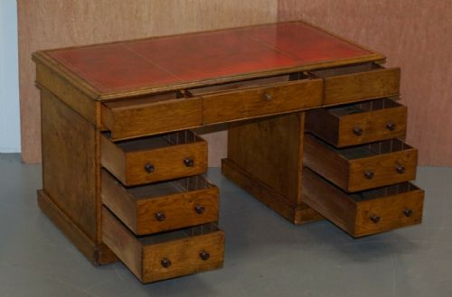 RARE CIRCA 1880 ANTIQUE HOWARD SON'S POLLARD OAK PATNER DESK OXBLOOD LEATHER - ADDITIONAL PHOTO 11