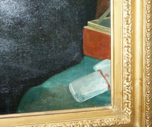 fig 4. A Regency period oil painting on canvas depicting a seated gentleman in a dark double-breasted coat, housed within a gilded wood frame.