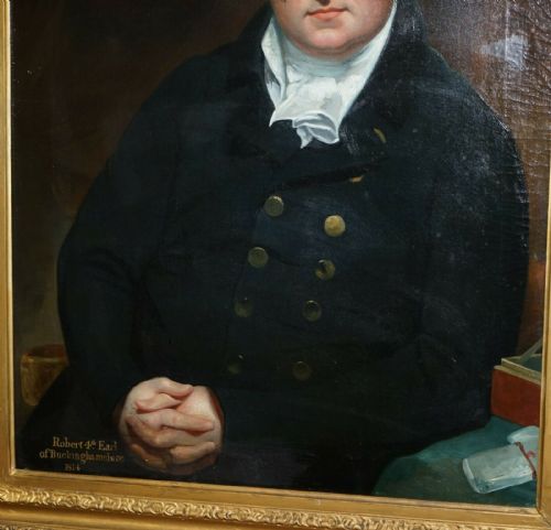 fig 5. A Regency period oil painting on canvas depicting a seated gentleman in a dark double-breasted coat, housed within a gilded wood frame.