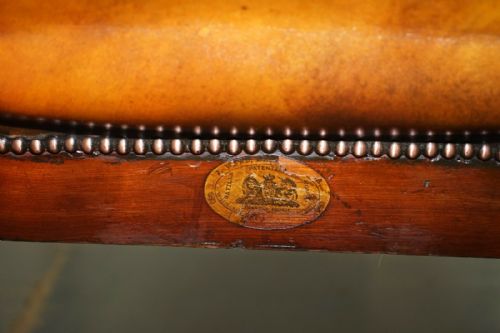 RESTORED WILLIAM IV RECLINING LIBRARY READING BROWN LEATHER ARMCHAIR FOOTSTOOL - ADDITIONAL PHOTO 2