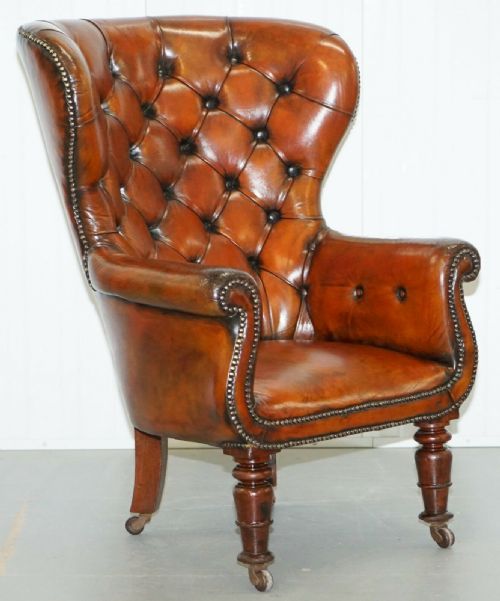 REGENCY CHESTERFIELD BROWN LEATHER PORTERS ARMCHAIR IN THE MANOR OF GILLOWS - ADDITIONAL PHOTO 3