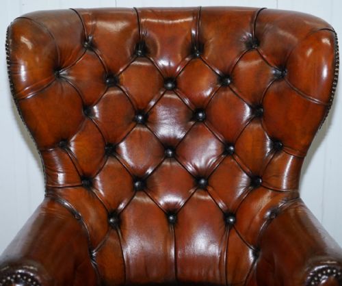 REGENCY CHESTERFIELD BROWN LEATHER PORTERS ARMCHAIR IN THE MANOR OF GILLOWS - ADDITIONAL PHOTO 9