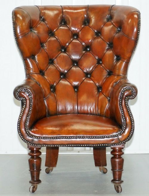 REGENCY CHESTERFIELD BROWN LEATHER PORTERS ARMCHAIR IN THE MANOR OF GILLOWS - ADDITIONAL PHOTO 13