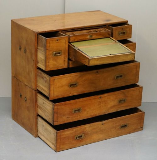 EXCEPTIONALLY RARE CIRCA 1860 WALNUT MILITARY OFFICERS CAMPAIGN CHEST OF DRAWERS - ADDITIONAL PHOTO 6