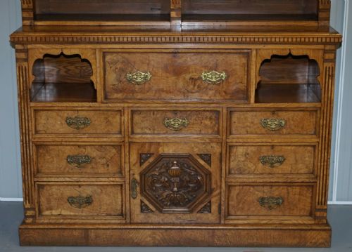 VICTORIAN LIBRARY BURR POLLARD OAK LIBRARY BOOKCASE DROP FRONT SECRETAIRE - ADDITIONAL PHOTO 4