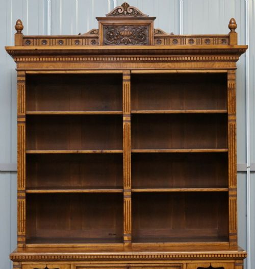 VICTORIAN LIBRARY BURR POLLARD OAK LIBRARY BOOKCASE DROP FRONT SECRETAIRE - ADDITIONAL PHOTO 7