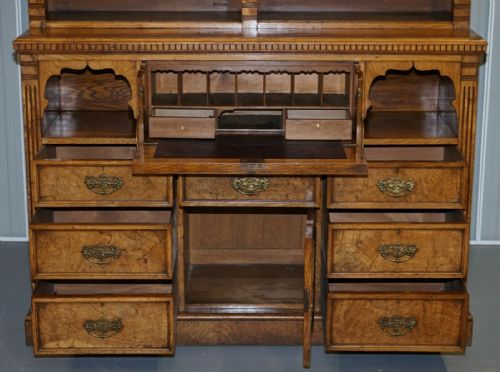 VICTORIAN LIBRARY BURR POLLARD OAK LIBRARY BOOKCASE DROP FRONT SECRETAIRE - ADDITIONAL PHOTO 11