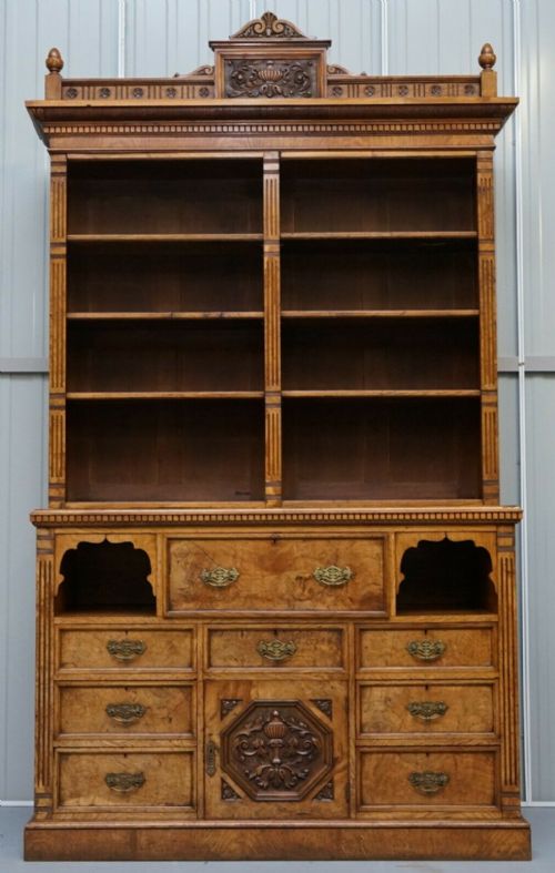 VICTORIAN LIBRARY BURR POLLARD OAK LIBRARY BOOKCASE DROP FRONT SECRETAIRE - ADDITIONAL PHOTO 13