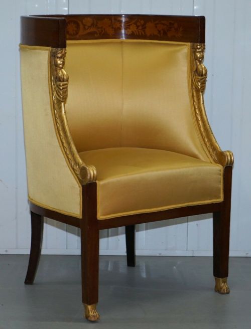 1870 FRENCH EMPIRE MARQUETRY INLAID SUITE PAIR BERGER ARMCHAIRS SETTEE CANAPE - ADDITIONAL PHOTO 3