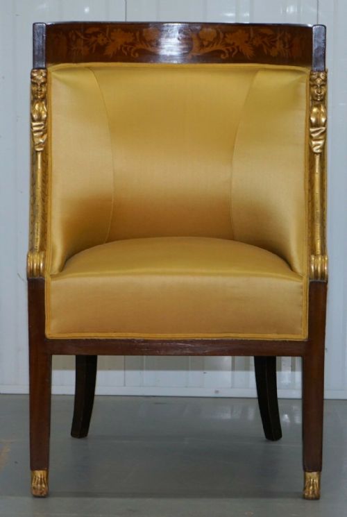 1870 FRENCH EMPIRE MARQUETRY INLAID SUITE PAIR BERGER ARMCHAIRS SETTEE CANAPE - ADDITIONAL PHOTO 4